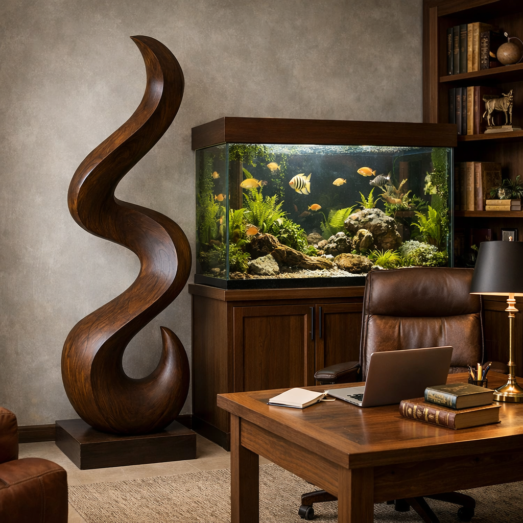 Solid Wood Fluid Curve Sculpture for Contemporary Living Room Spaces