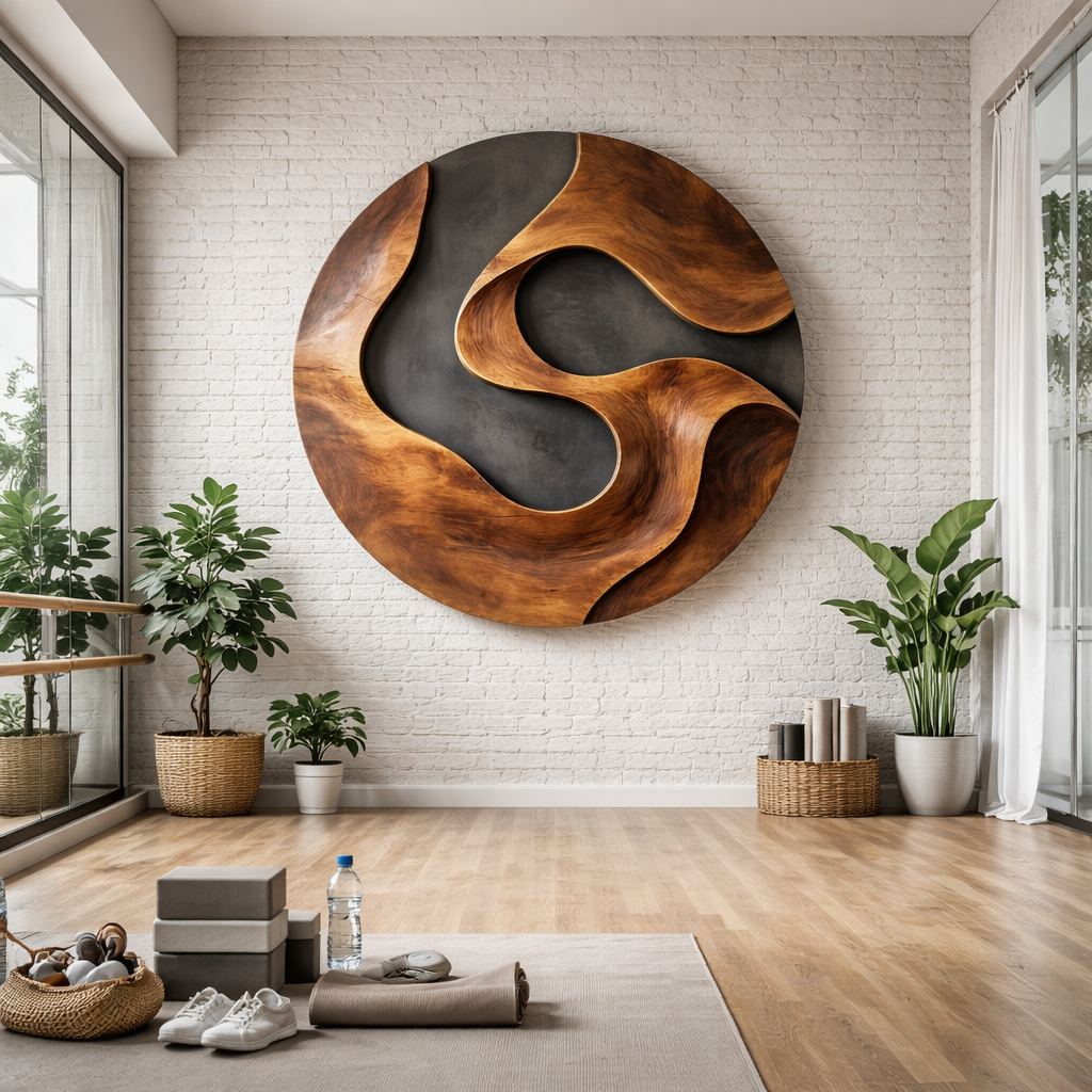 Layered Curves Solid Wood Wall Sculpture for Living Room