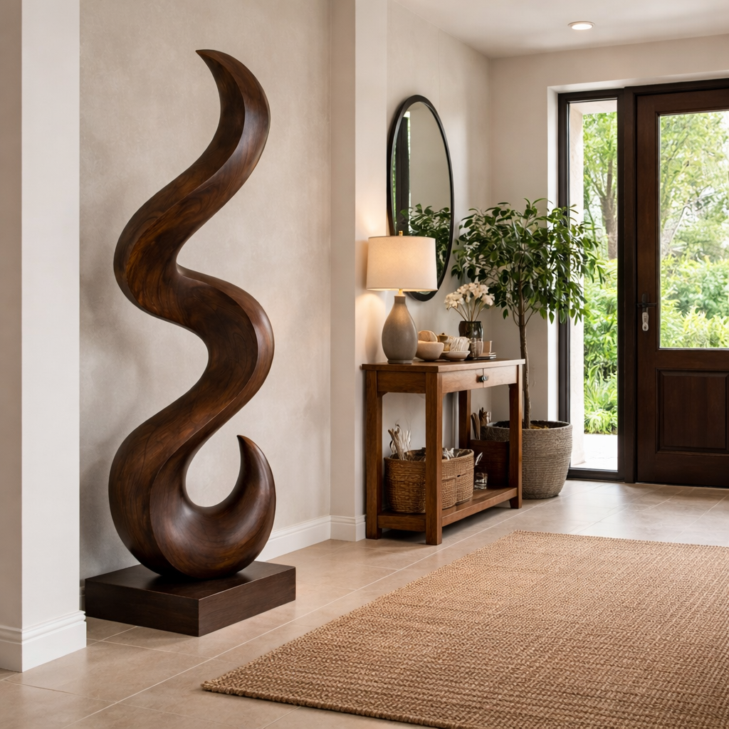 Solid Wood Fluid Curve Sculpture for Contemporary Living Room Spaces