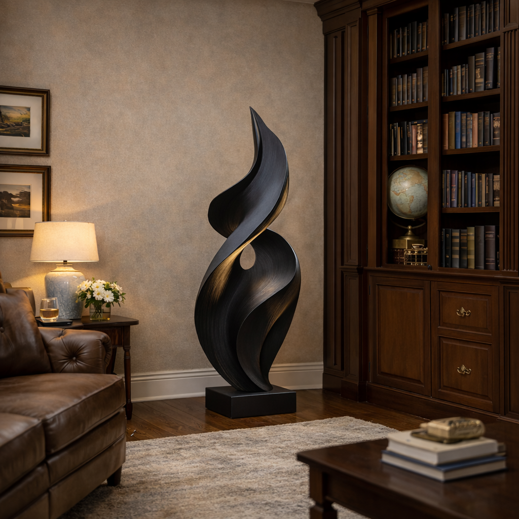Modern Flame Solid Wood Sculpture for Outdoor Garden and Entryway Spaces