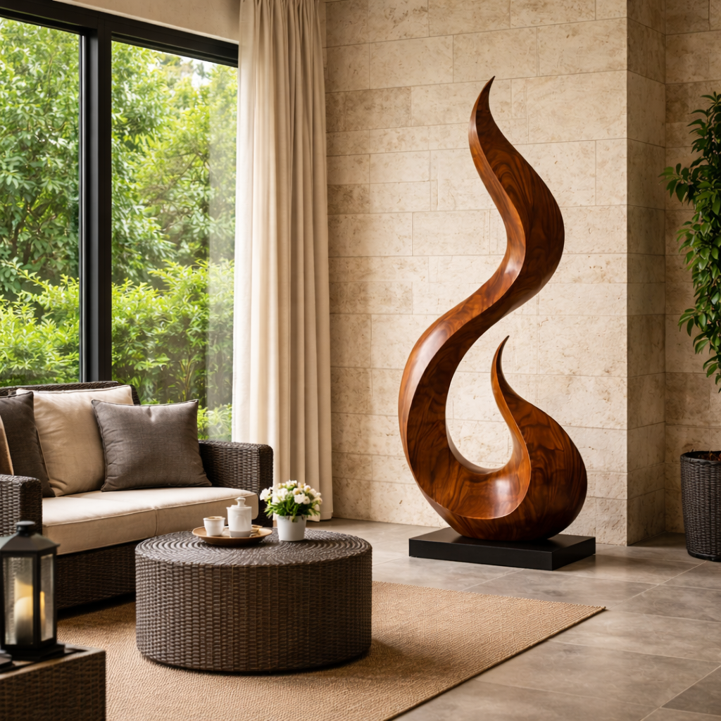Sculptural Solid Wood Flame Sculpture for Modern Interiors