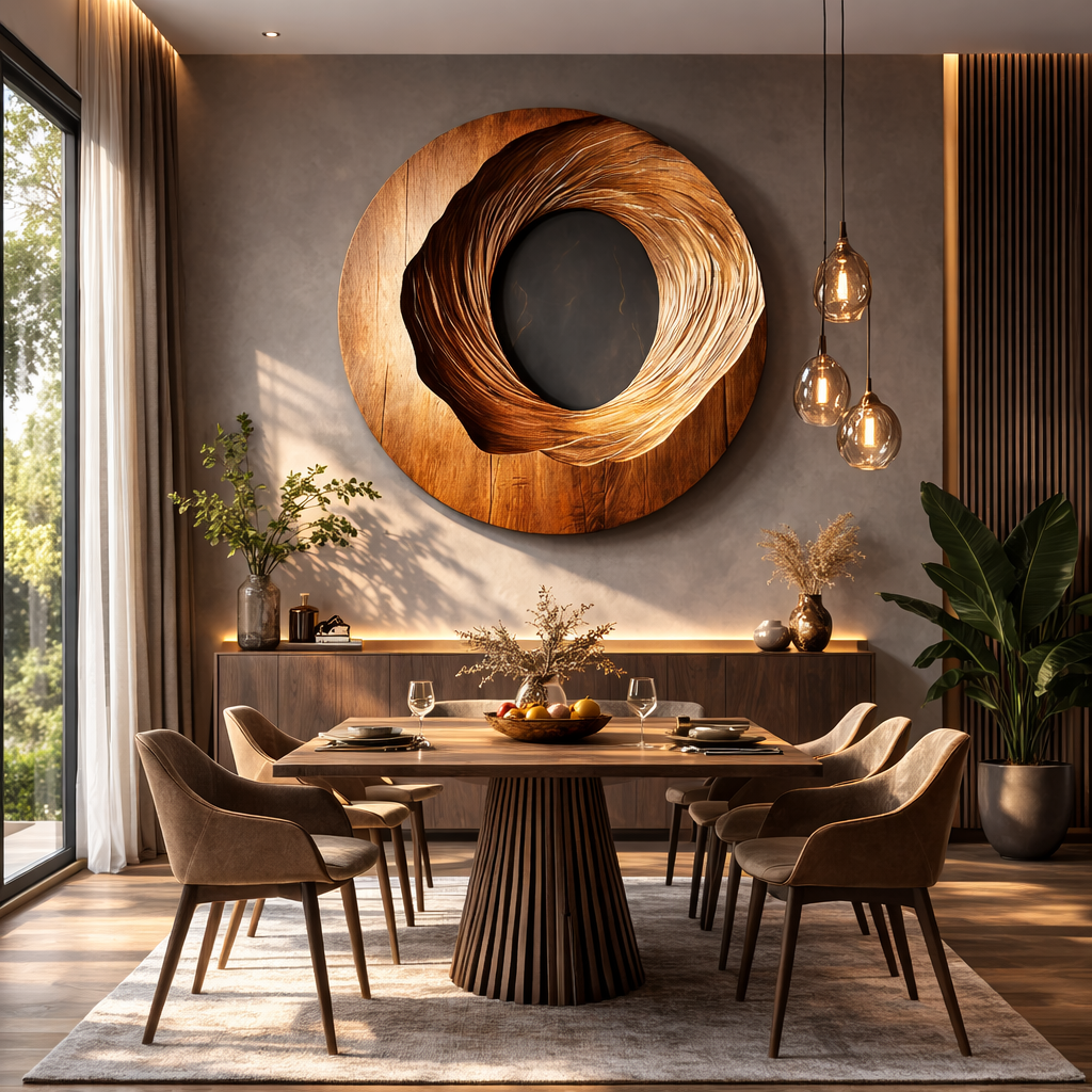 Abstract Solid Wood Spiral Wall Sculpture for Luxury Living Room Accents