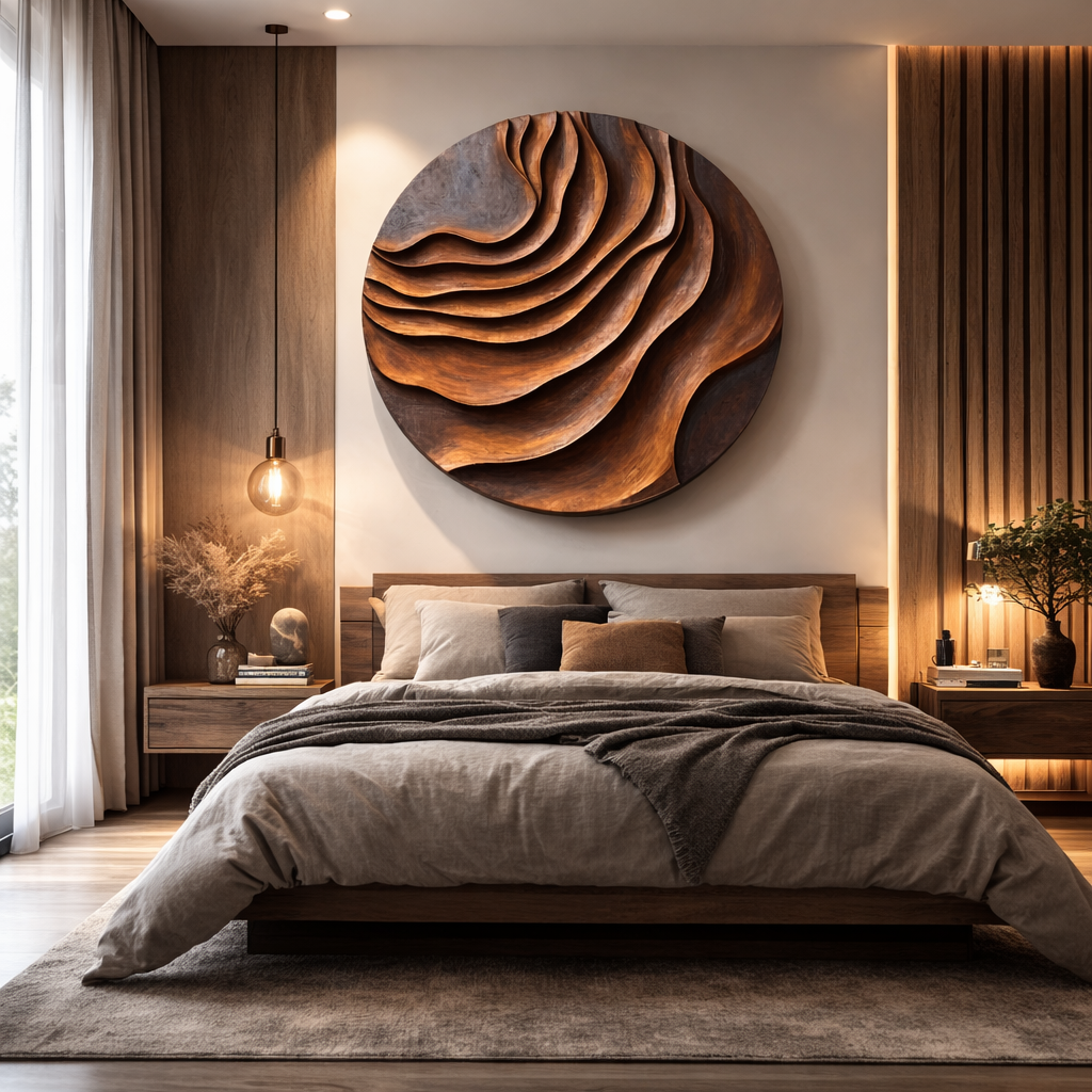 Abstract Solid Wood Layered Wave Wall Art Panel for Luxury Interiors