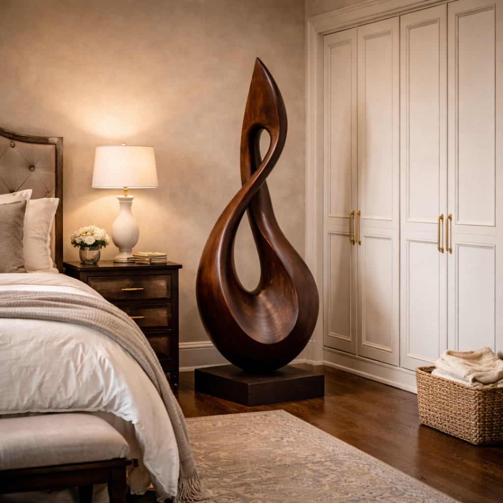 Hand-Carved Solid Wood Sculpture for Garden or Interior Design