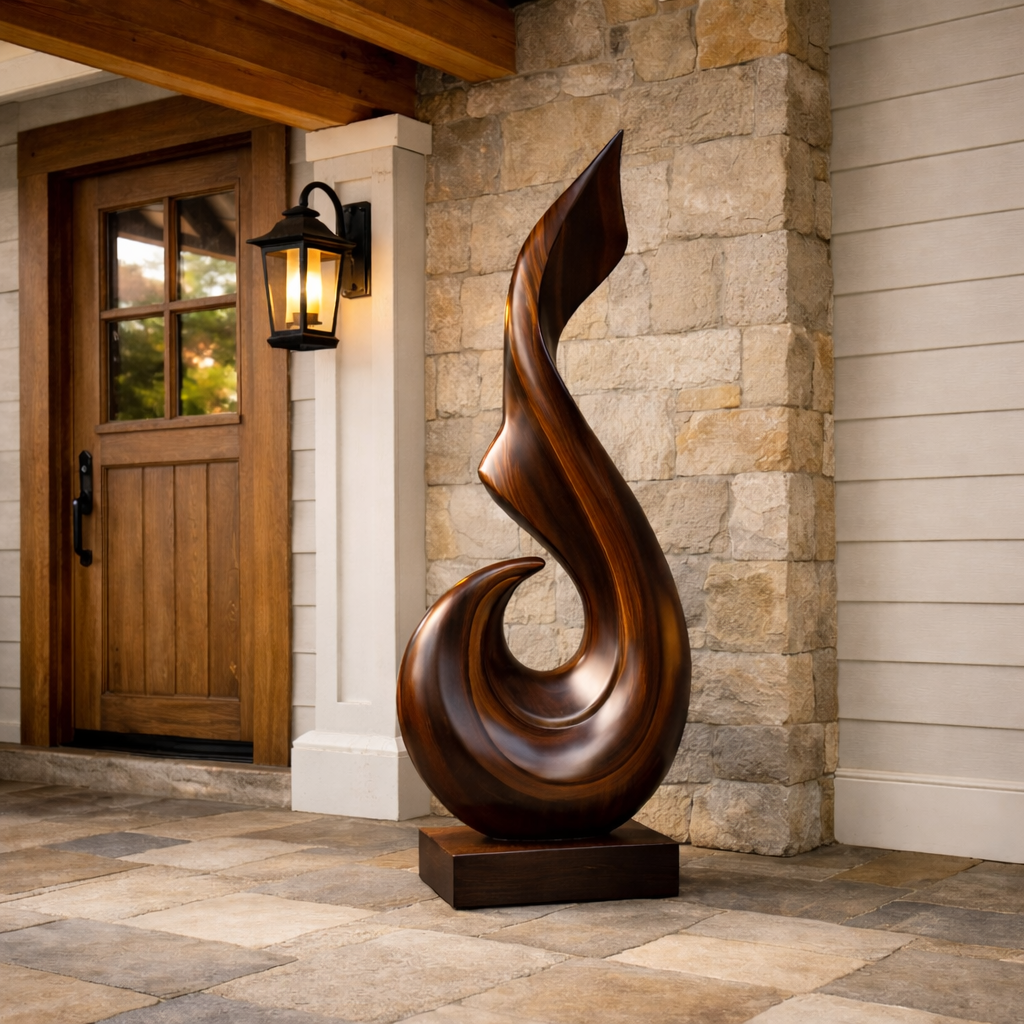 Elegant Solid Wood Abstract Sculpture for Interiors and Gardens