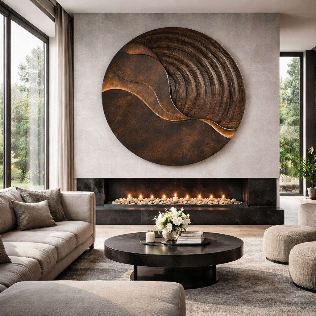 Modern Round Solid Wood Wall Sculpture for Living Room Design