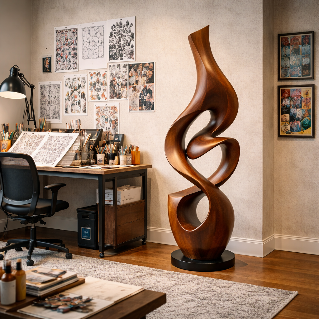 Organic Abstract Solid Wood Sculpture for Living Room