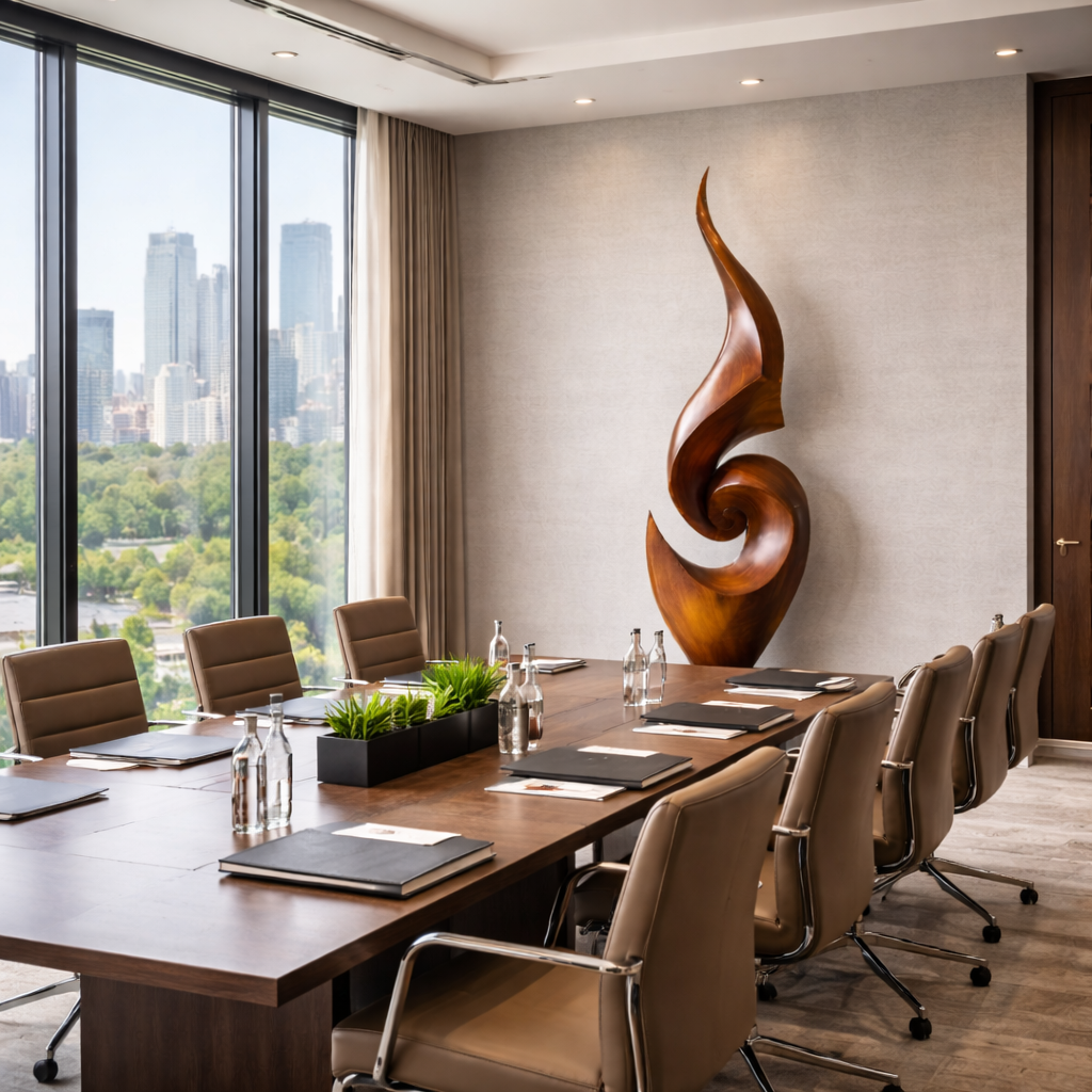 Tall Abstract Solid Wood Floor Sculpture for Luxury Living Room Interiors