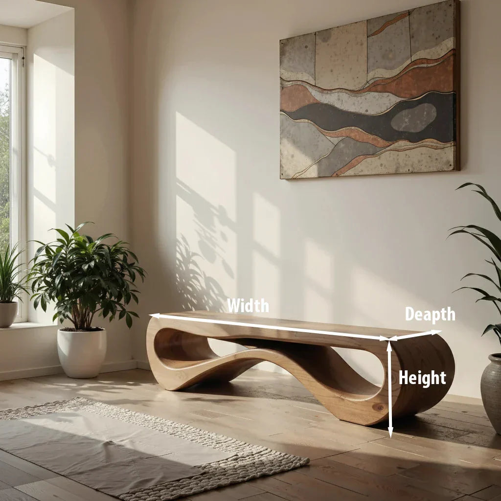 Sculptural Solid Wood Bench with Infinity Loop Form for Modern Homes