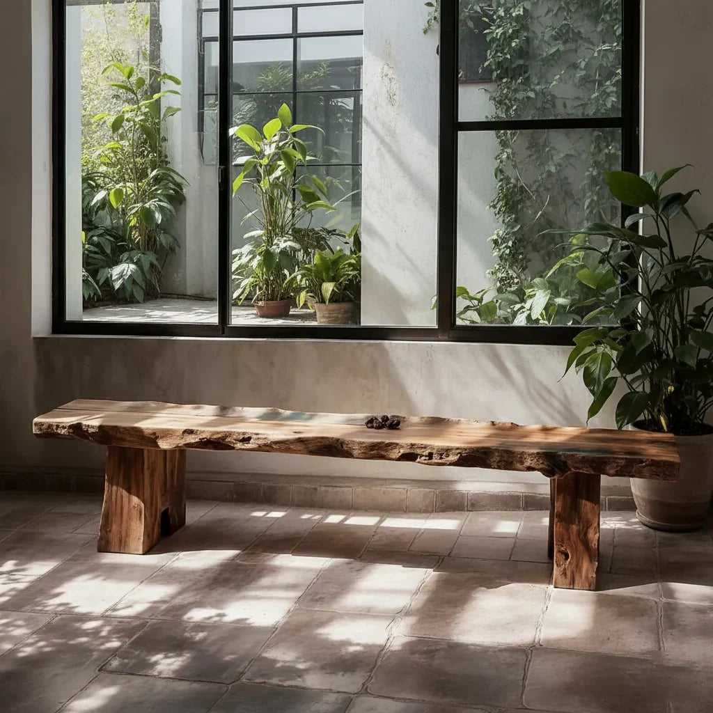 Live Edge Solid Wood Bench with Thick Slab Seat