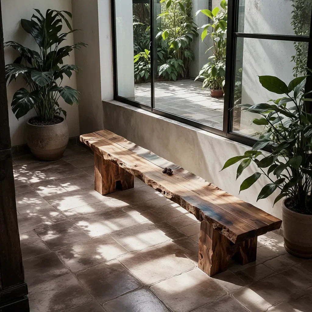 Live Edge Solid Wood Bench with Thick Slab Seat