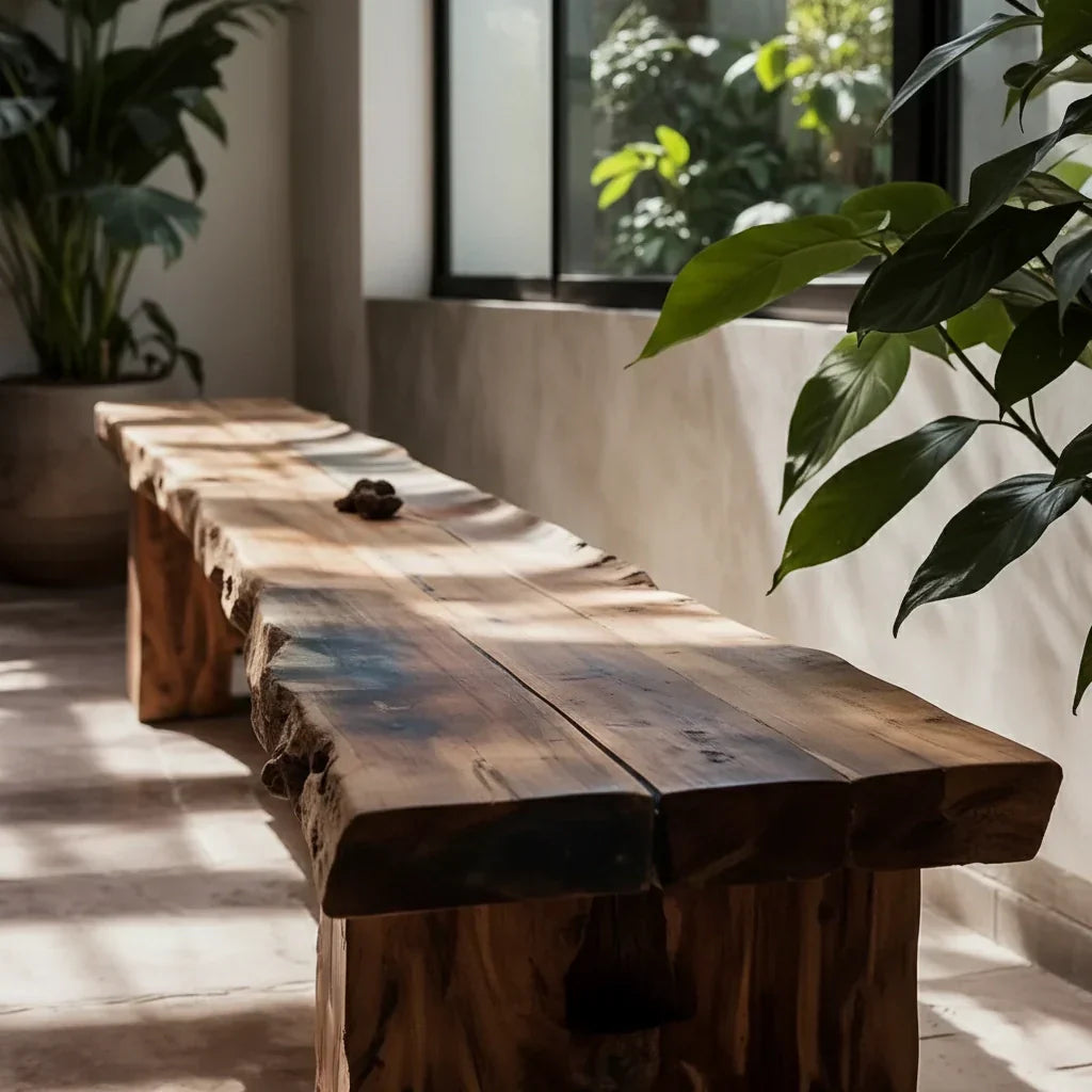 Live Edge Solid Wood Bench with Thick Slab Seat
