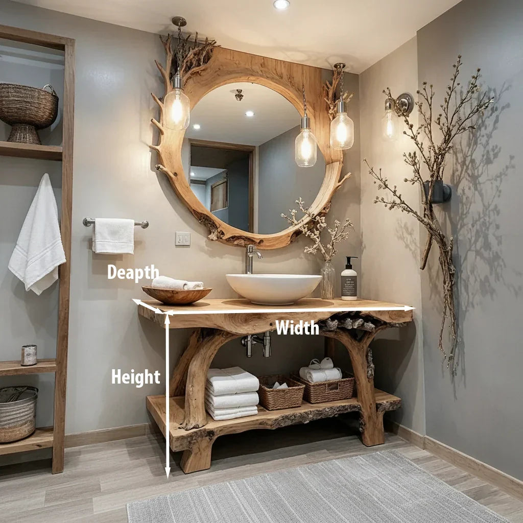 Live Edge Solid Wood Vanity Console with Root-Style Base