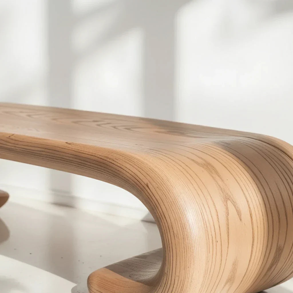Curved Solid Wood Bench with Sculpted Arch Base for Minimalist Homes