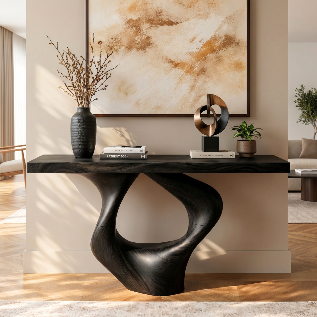Solid Wood Console Table with Teardrop Loop Base for Entryway Decor