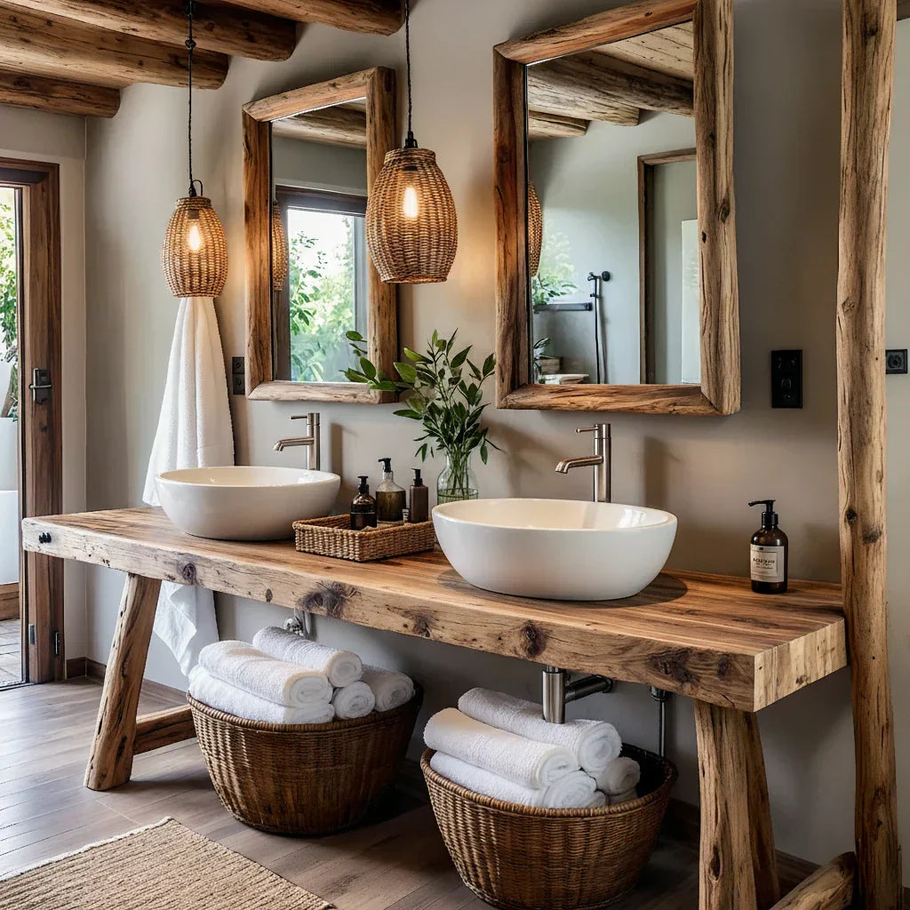 Rustic Solid-Wood Double Vanity Console for Coastal Bathrooms