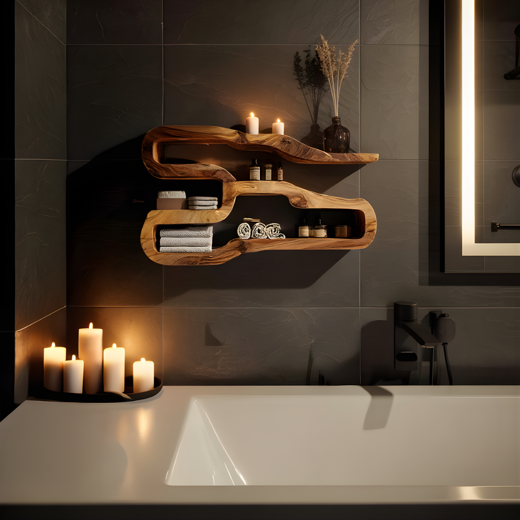 Sculptural Solid Wood Wall Shelf in Organic Form