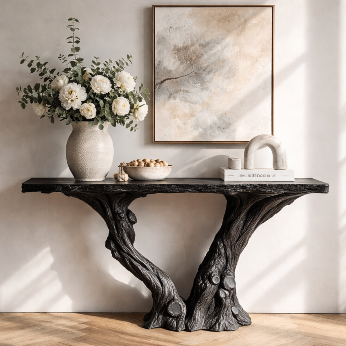 Sculptural Console Table with Trunk Organic Base