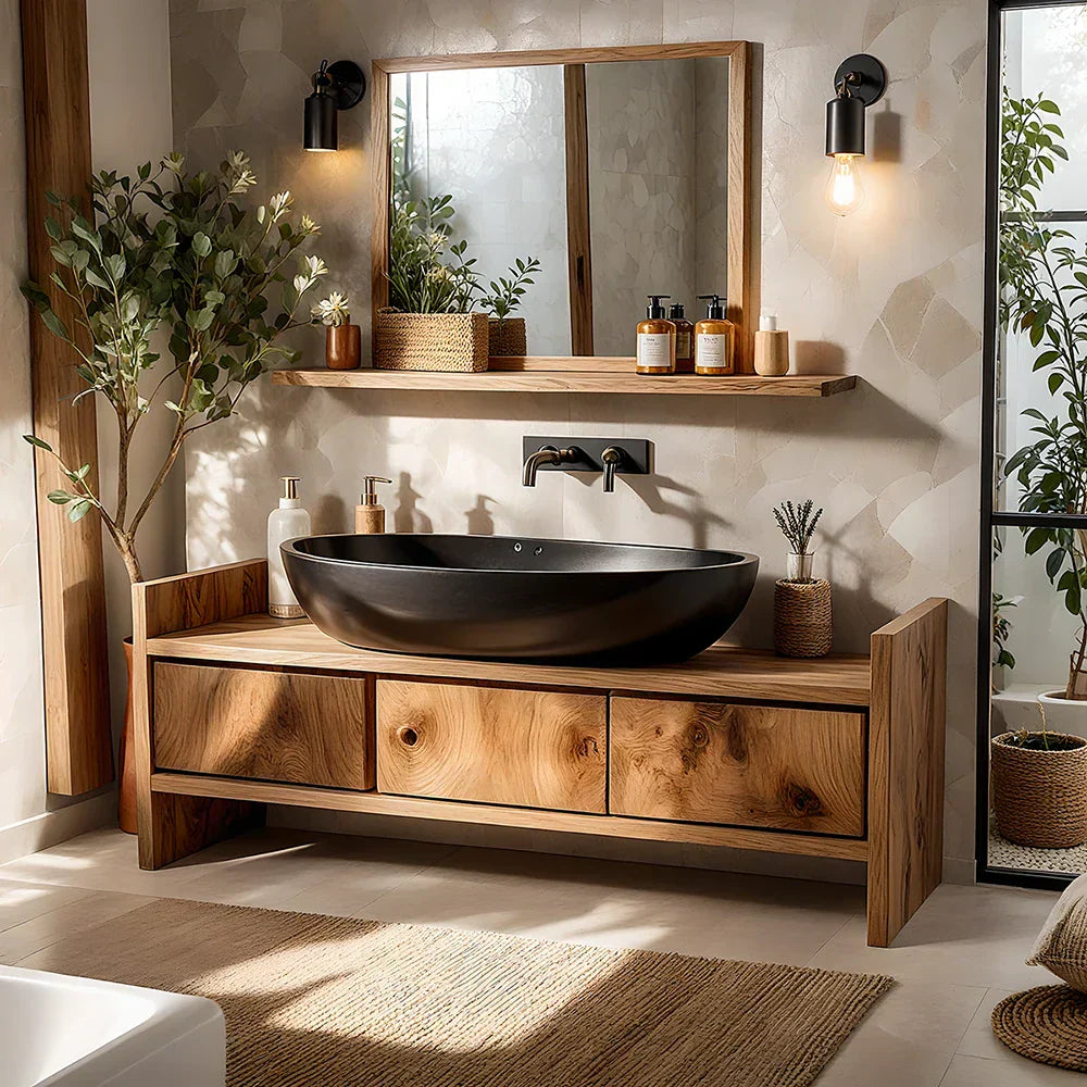 Solid Wood Bathroom Vanity with Wide Drawers for Modern Baths
