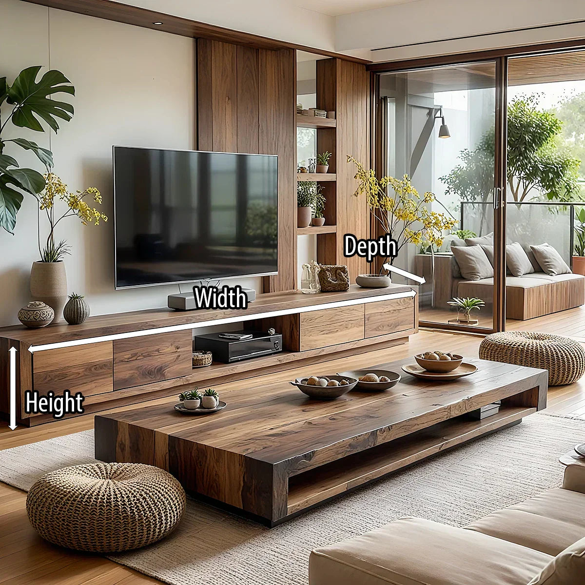 Modern Wood TV Console with Drawers & Open Media Bay