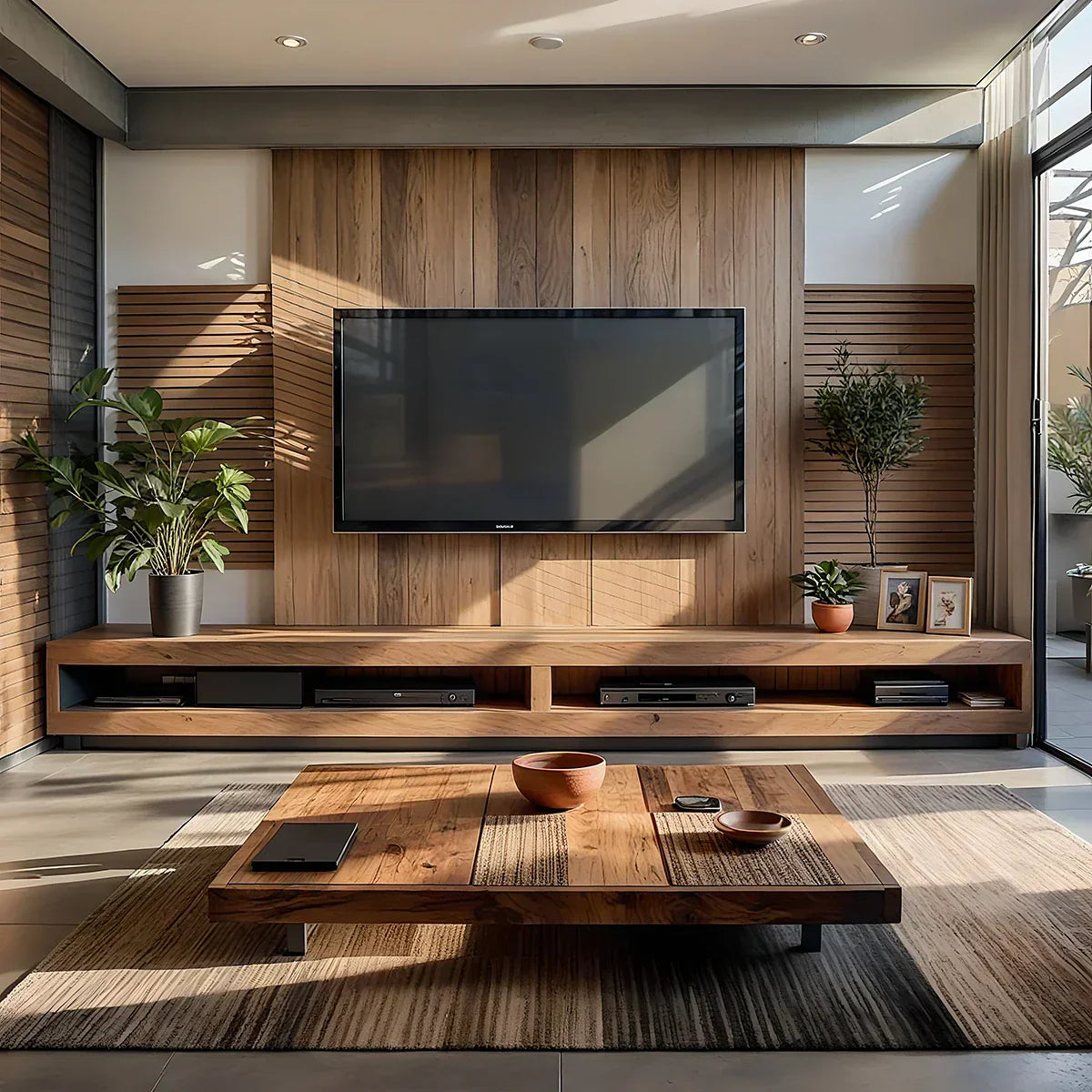 Low-Profile Media Console with Open Shelf for Modern Media Walls