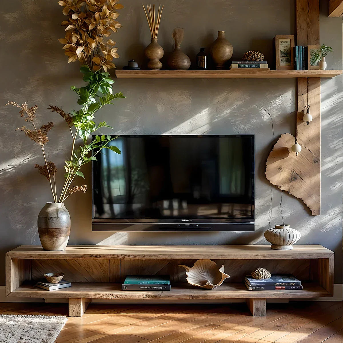 Low-Profile Media Console with Open Shelf & Minimal Block Base