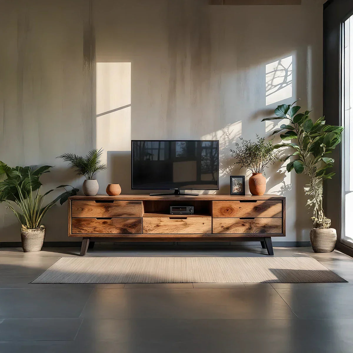 Solid Wood Media Console with Natural Grain for Modern Living Rooms