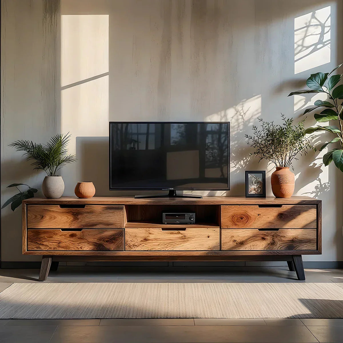 Solid Wood Media Console with Natural Grain for Modern Living Rooms