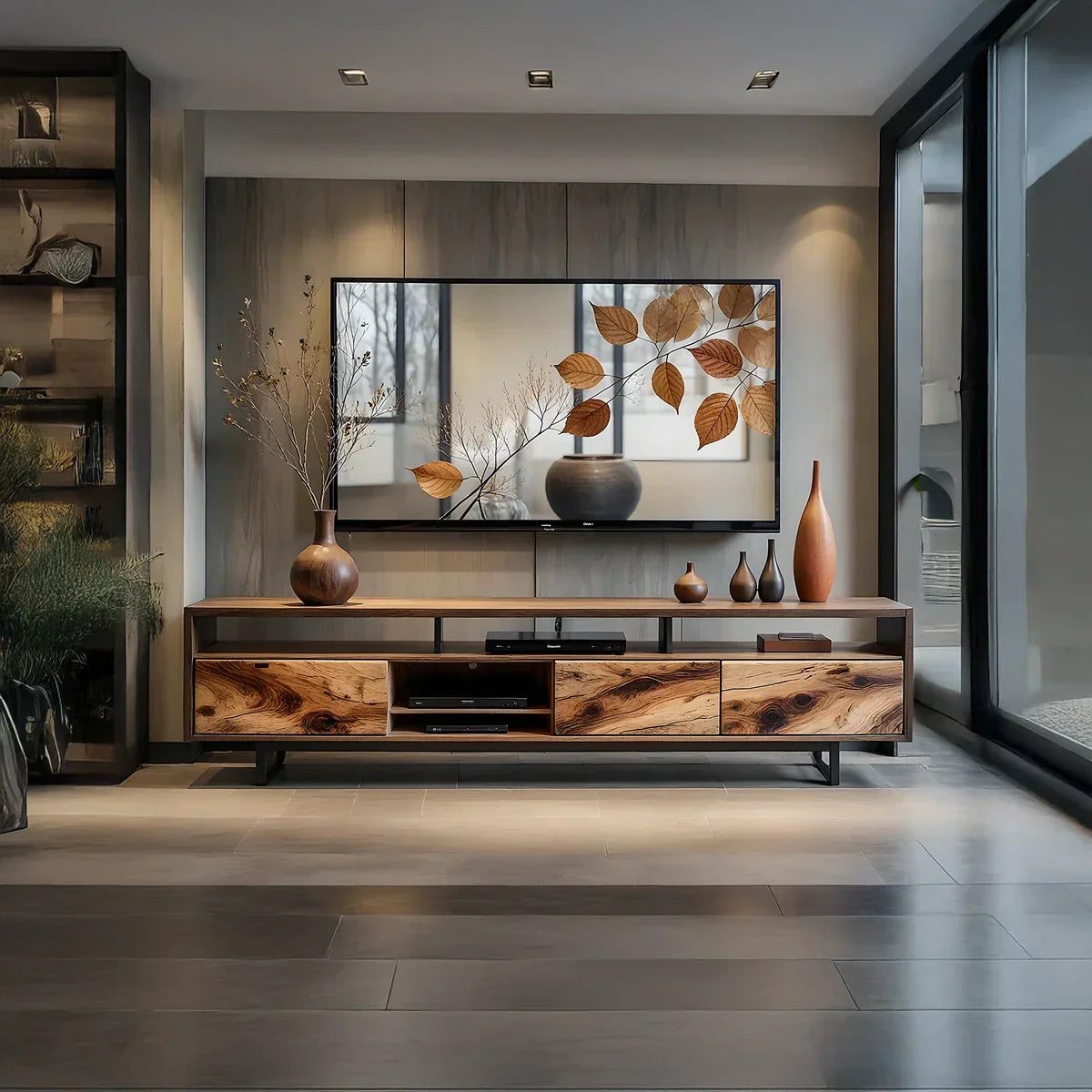Solid Wood and Metal TV Console for a Modern Media Wall
