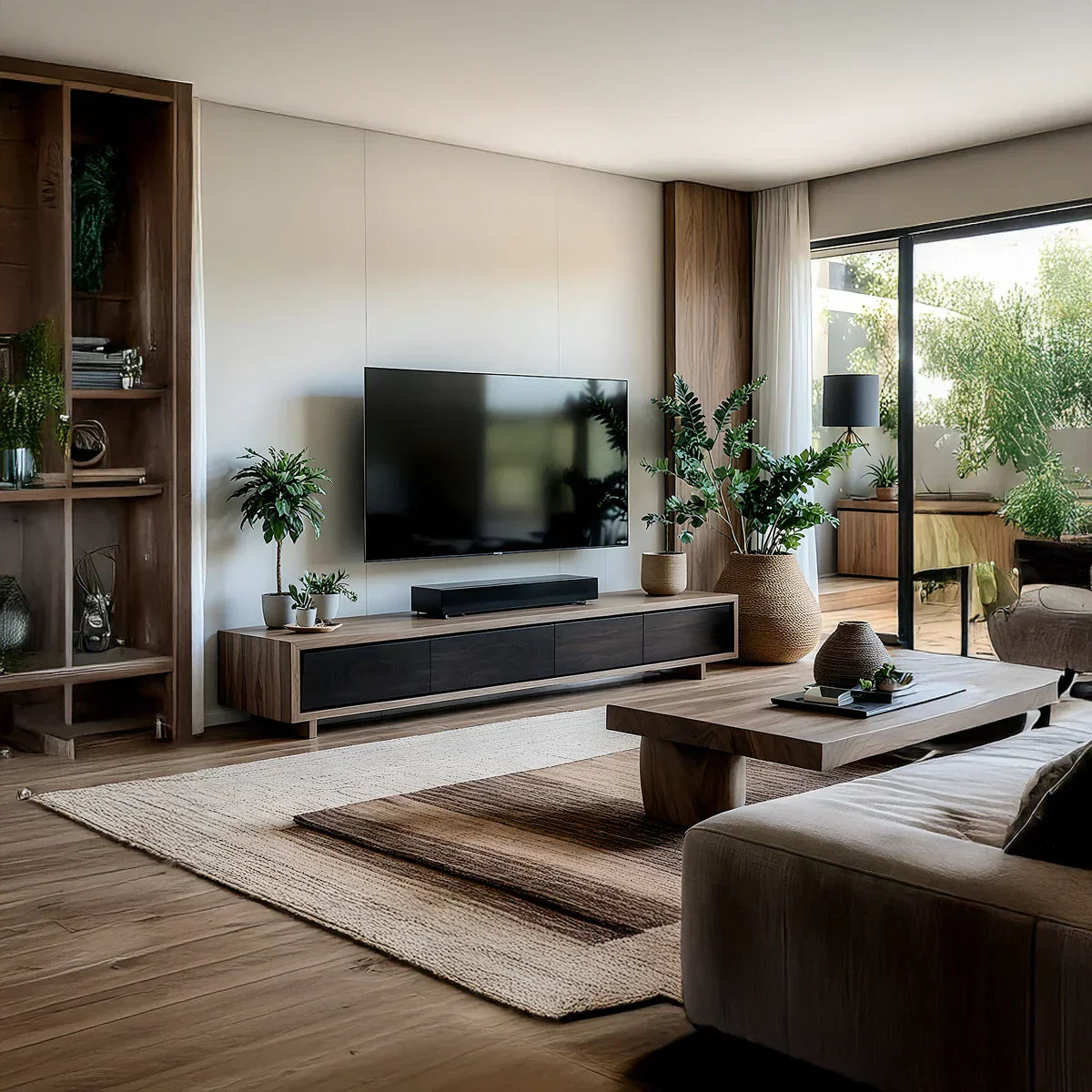 Solid Wood Media Console with Dark Fronts for Modern Living
