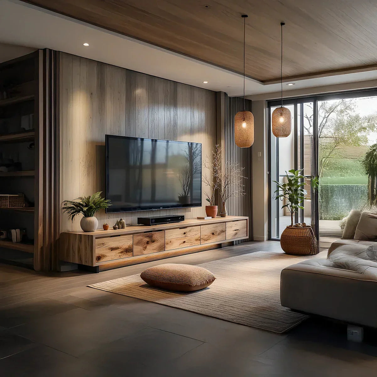 Solid Wood Low TV Console for Contemporary Living Room