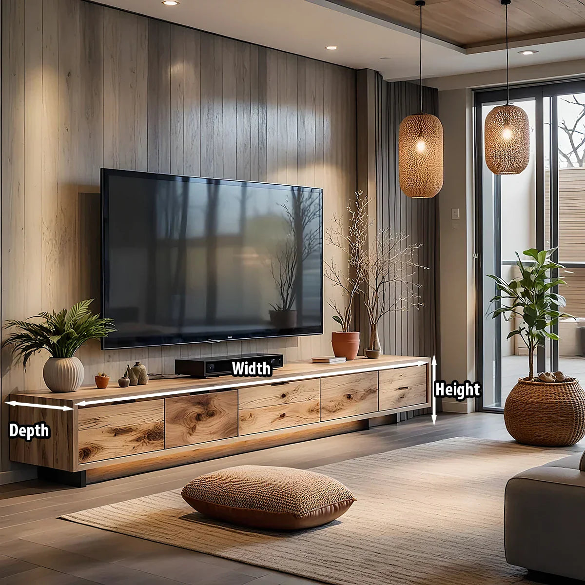 Solid Wood Low TV Console for Contemporary Living Room