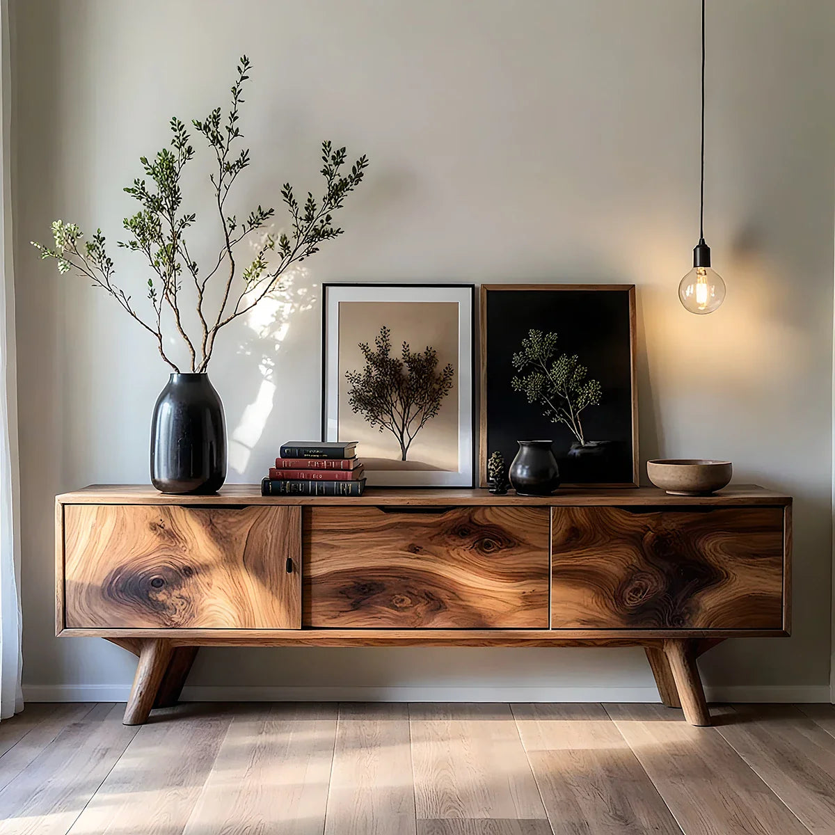 Solid Wood Sideboard with Sculptural Grain and Low Modern Profile