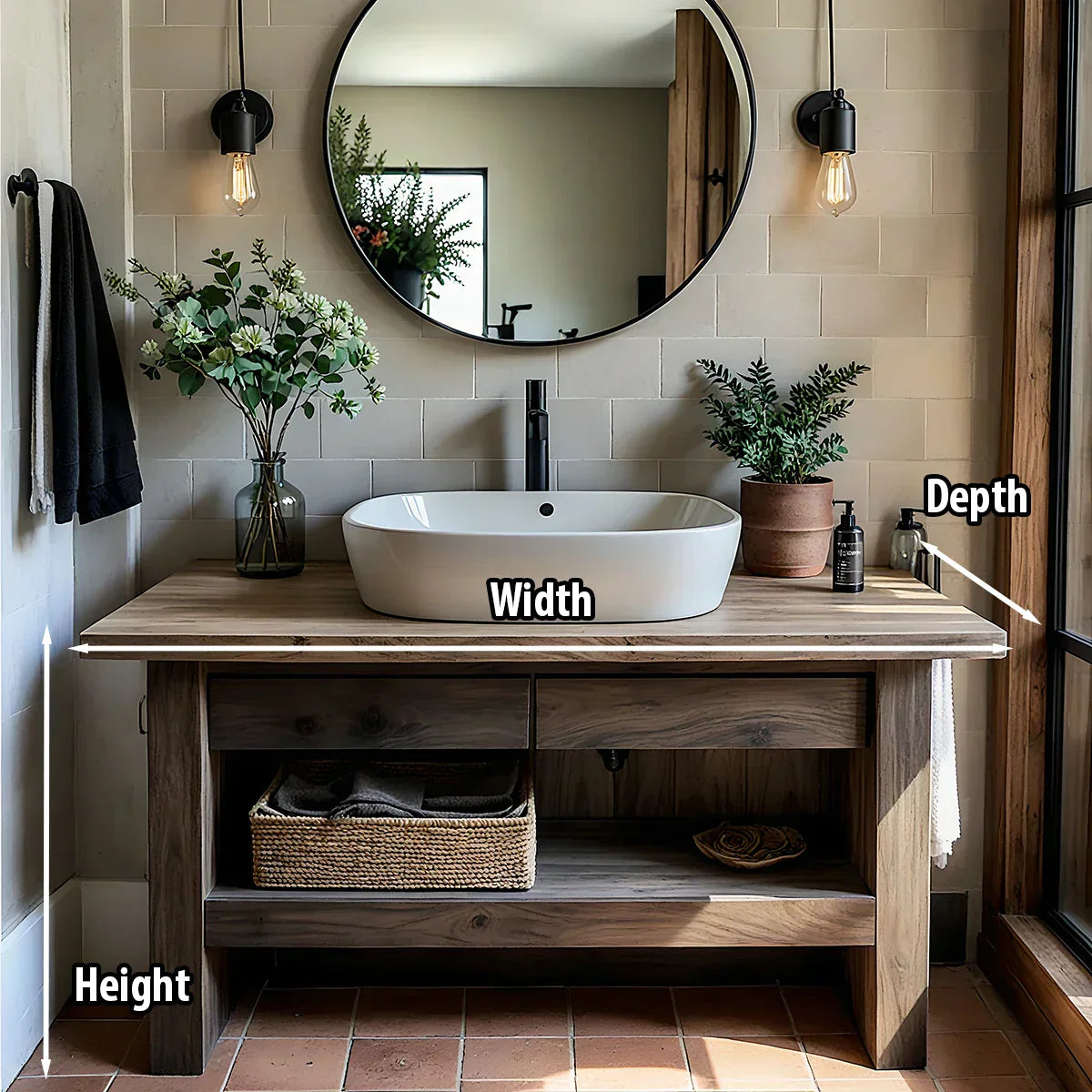 Rustic Solid Wood Washstand for Modern Bathrooms