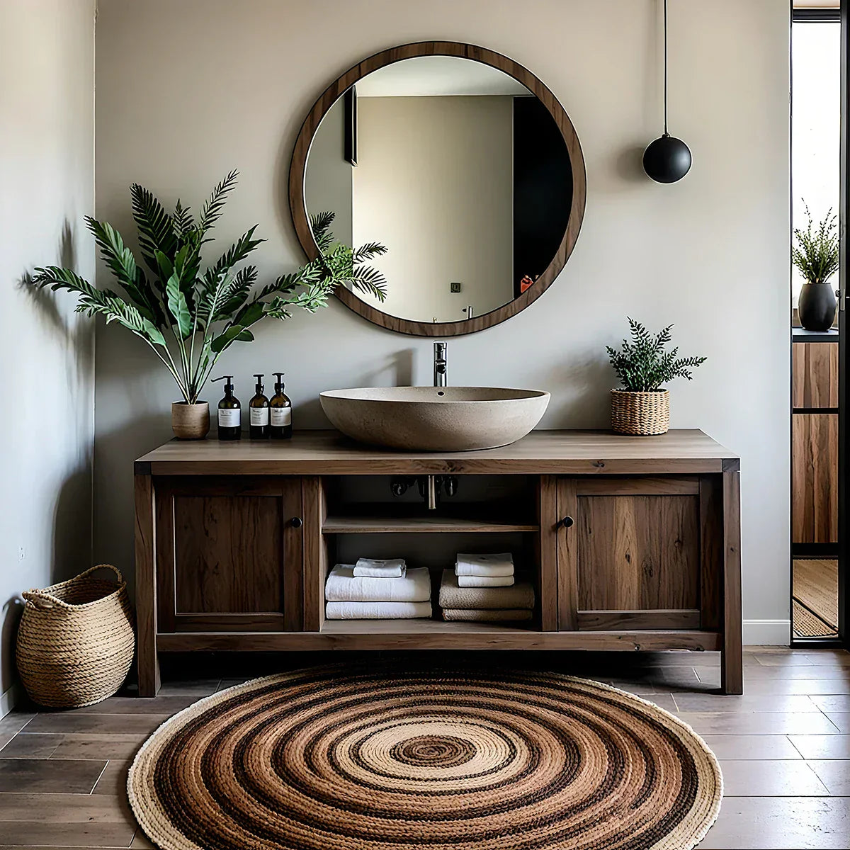 Long Solid Wood Bathroom Vanity with Open Shelf for Spa-Inspired Decor
