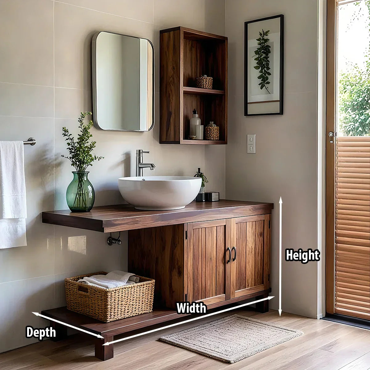 Organic Solid Wood Vanity with Extended Counter for a Calm Bathroom