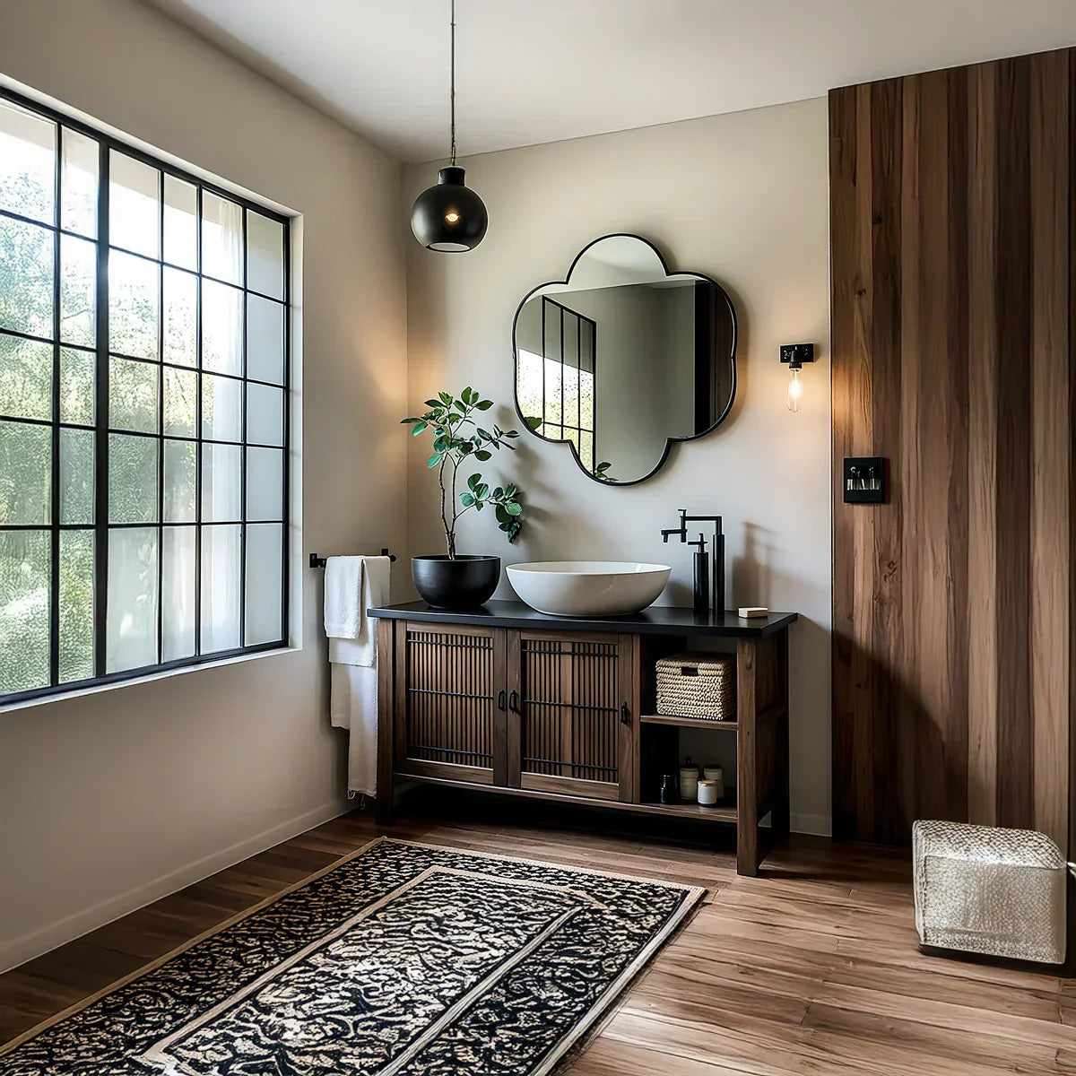 Solid Wood Fluted Bathroom Vanity for Modern Interiors