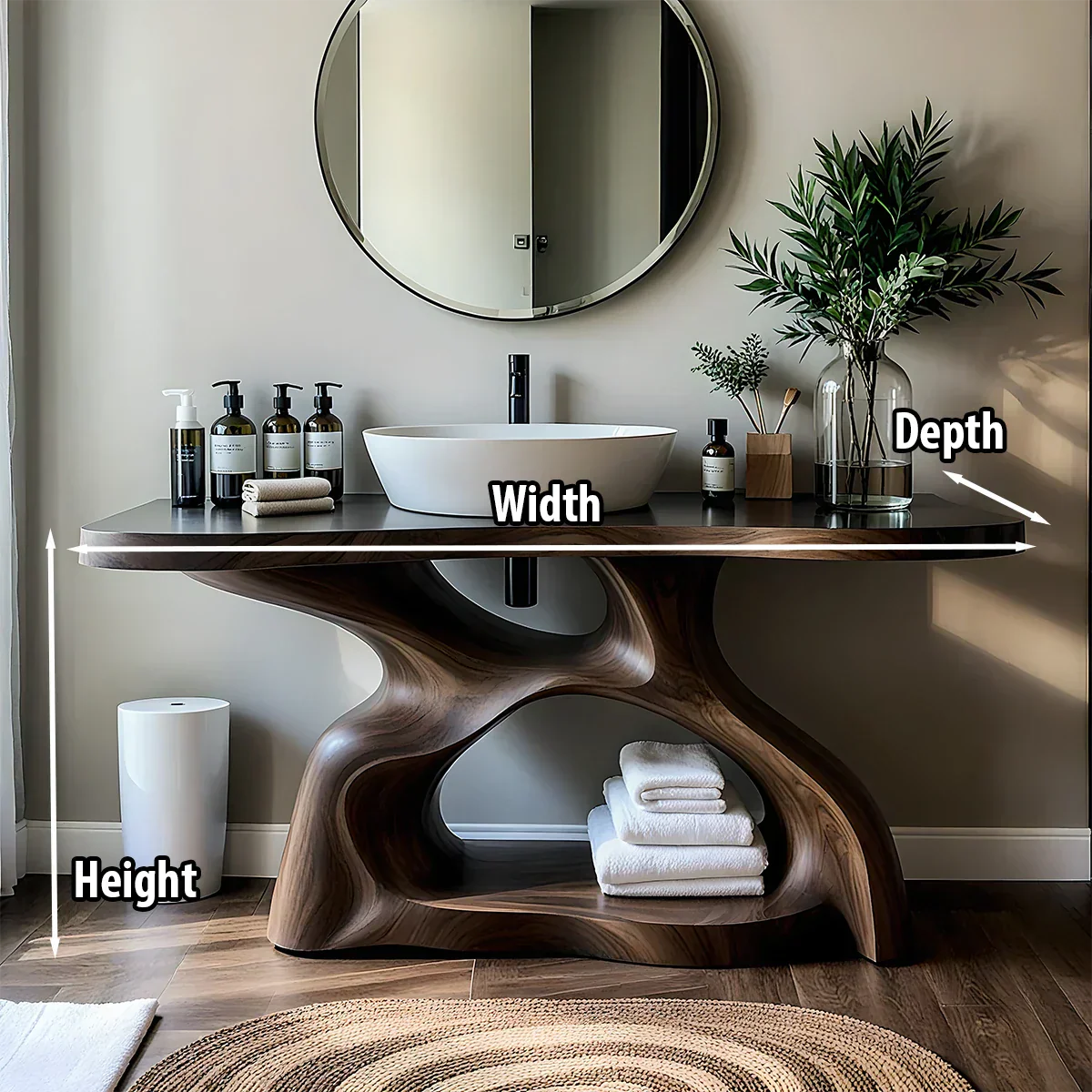 Sculptural Solid Wood Bathroom Vanity