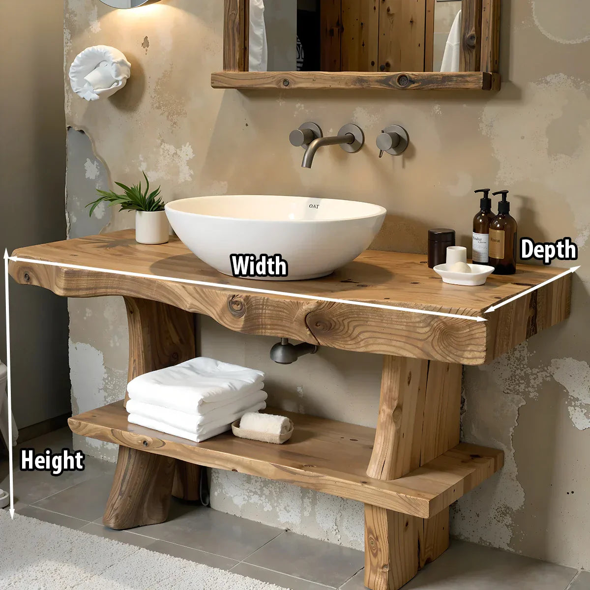 Live-Edge Solid-Wood Vanity with Shelf for Spa Bathrooms