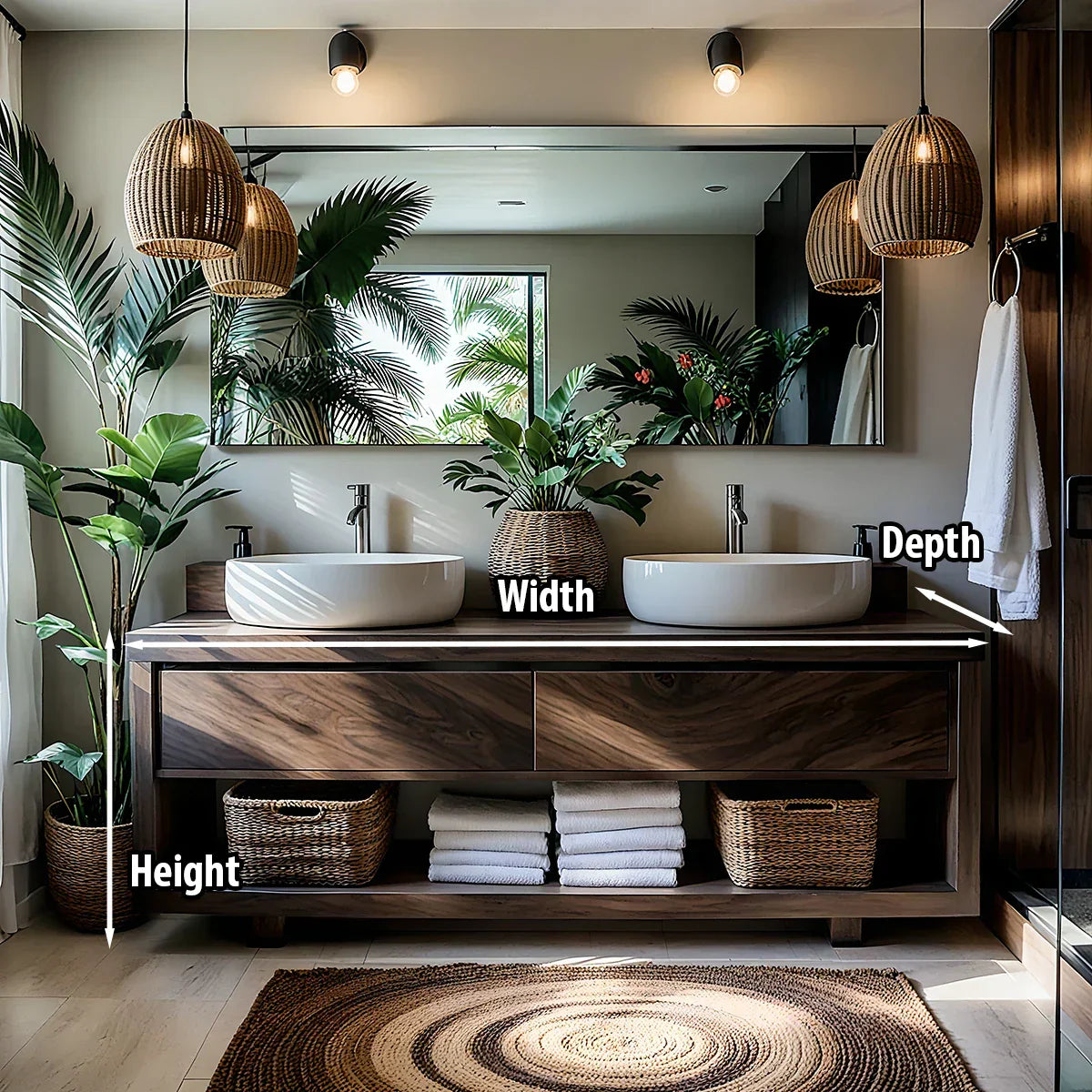 Solid-Wood Double Vanity for Tropical Spa Bathrooms