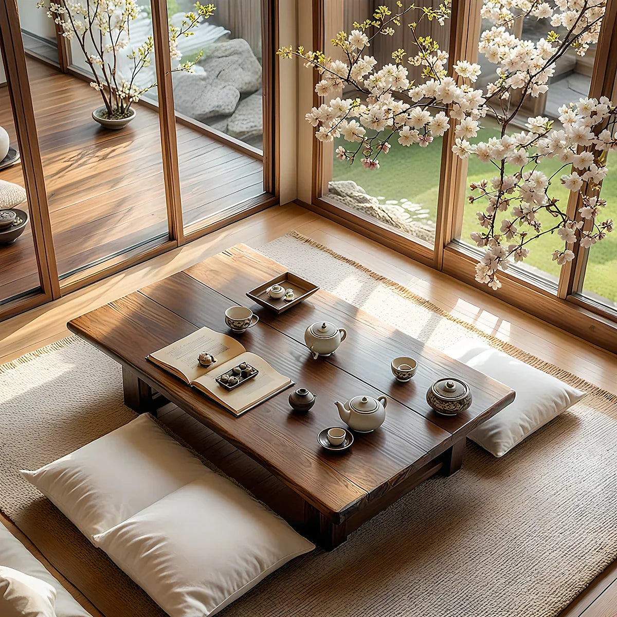 Solid Wood Floor Tea Table for Japanese-Style Living Spaces
