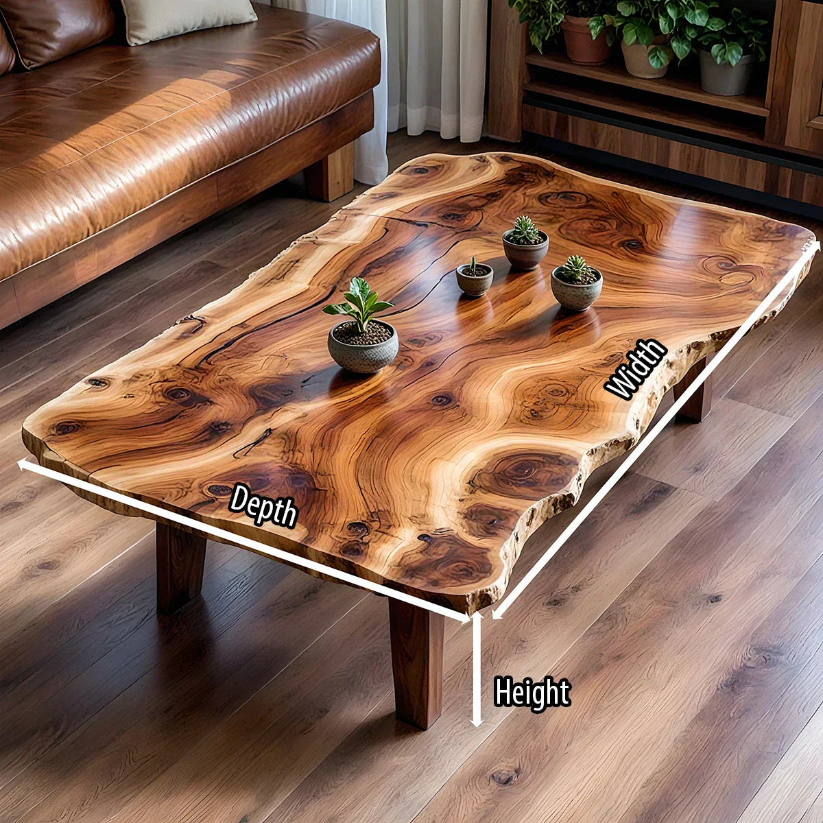 Live-Edge Solid-Wood Coffee Table with Dramatic Grain
