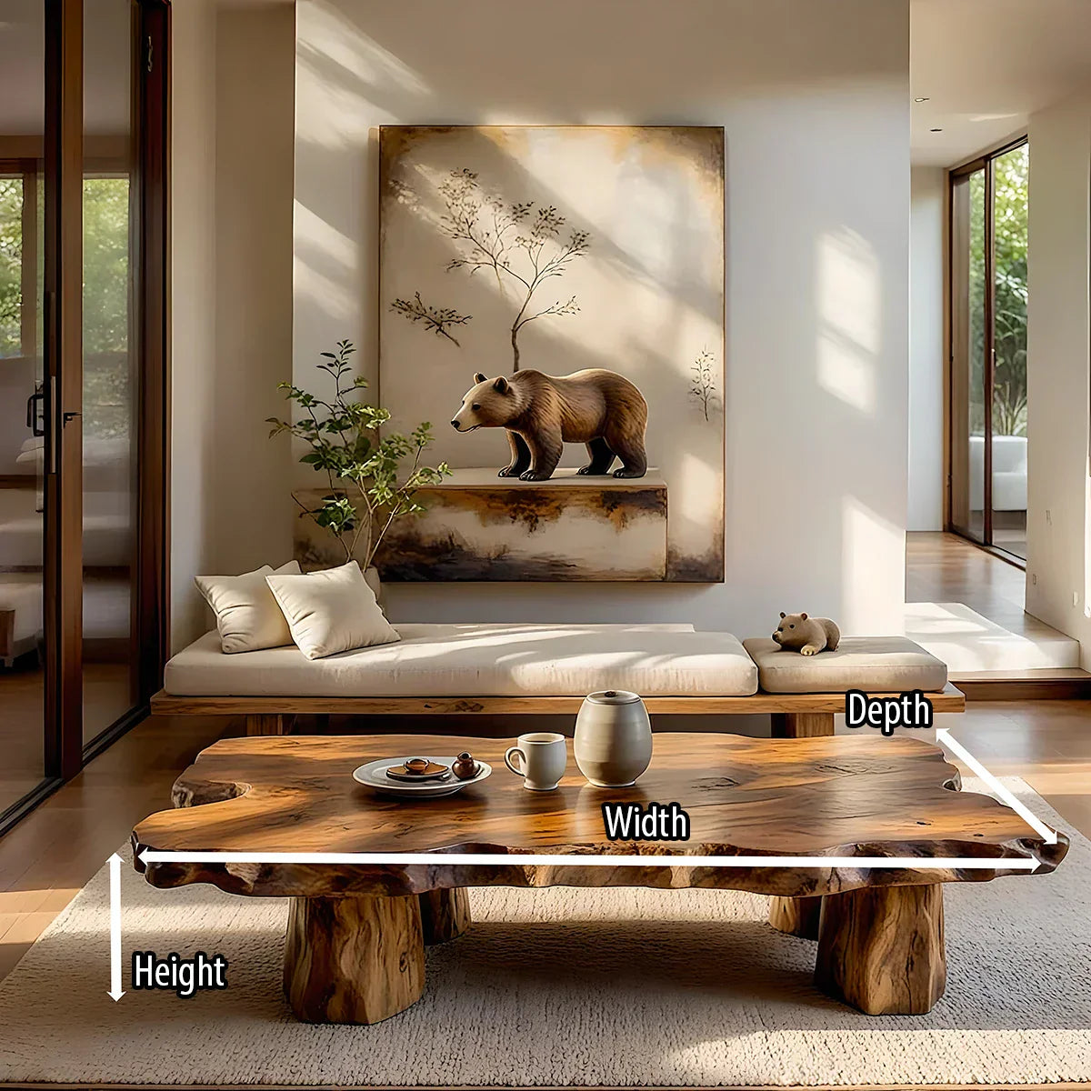 Solid Natural Wood Coffee Table with Modern Organic Form