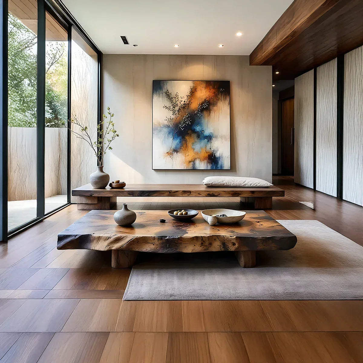 Sculptural Live-Edge Solid-Wood Coffee Table for Modern Tea Rooms