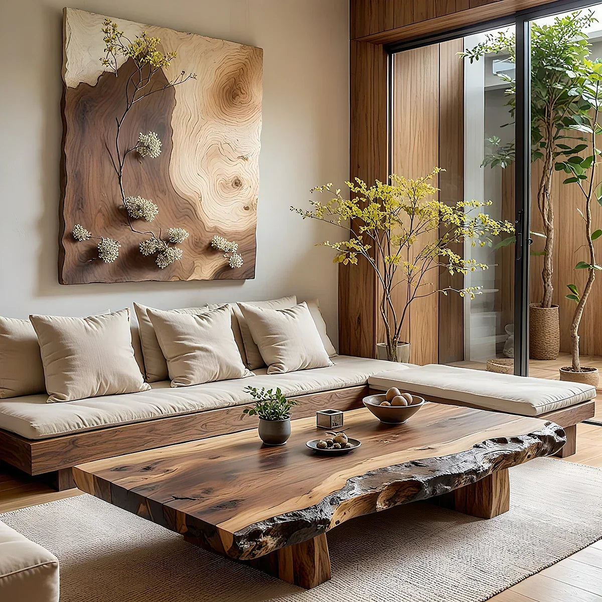 Live Edge Solid Wood Coffee Table for Modern Zen Lounges