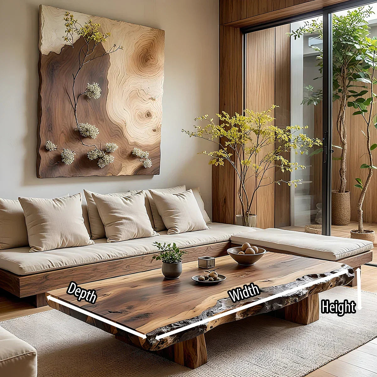 Live Edge Solid Wood Coffee Table for Modern Zen Lounges