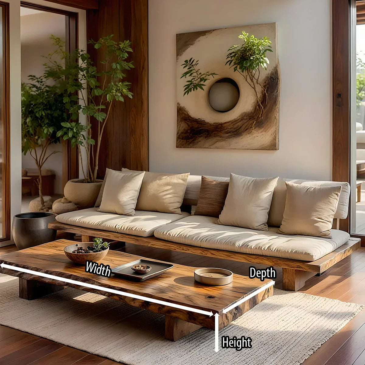 Live-Edge Solid-Wood Coffee Table for Japandi Living Rooms