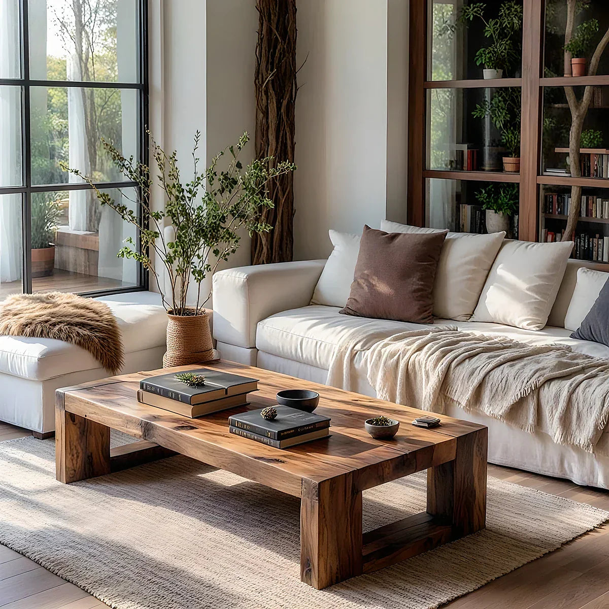 Solid Wood Coffee Table with Open Base for Bright Living Rooms