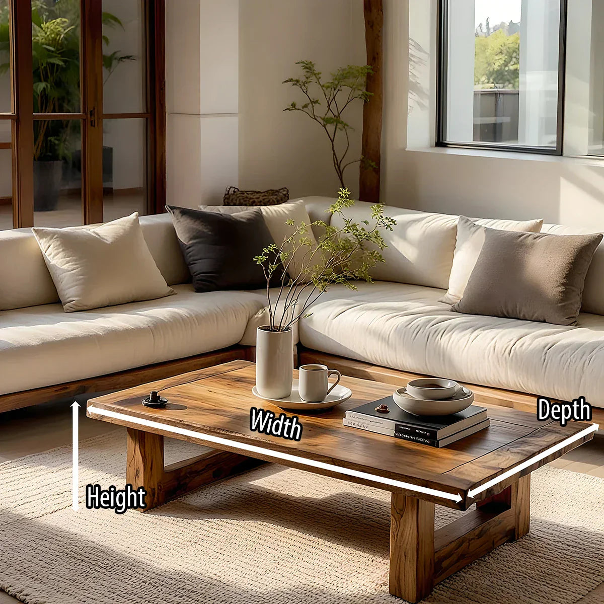 Solid Wood Coffee Table for Airy Modern Living Rooms