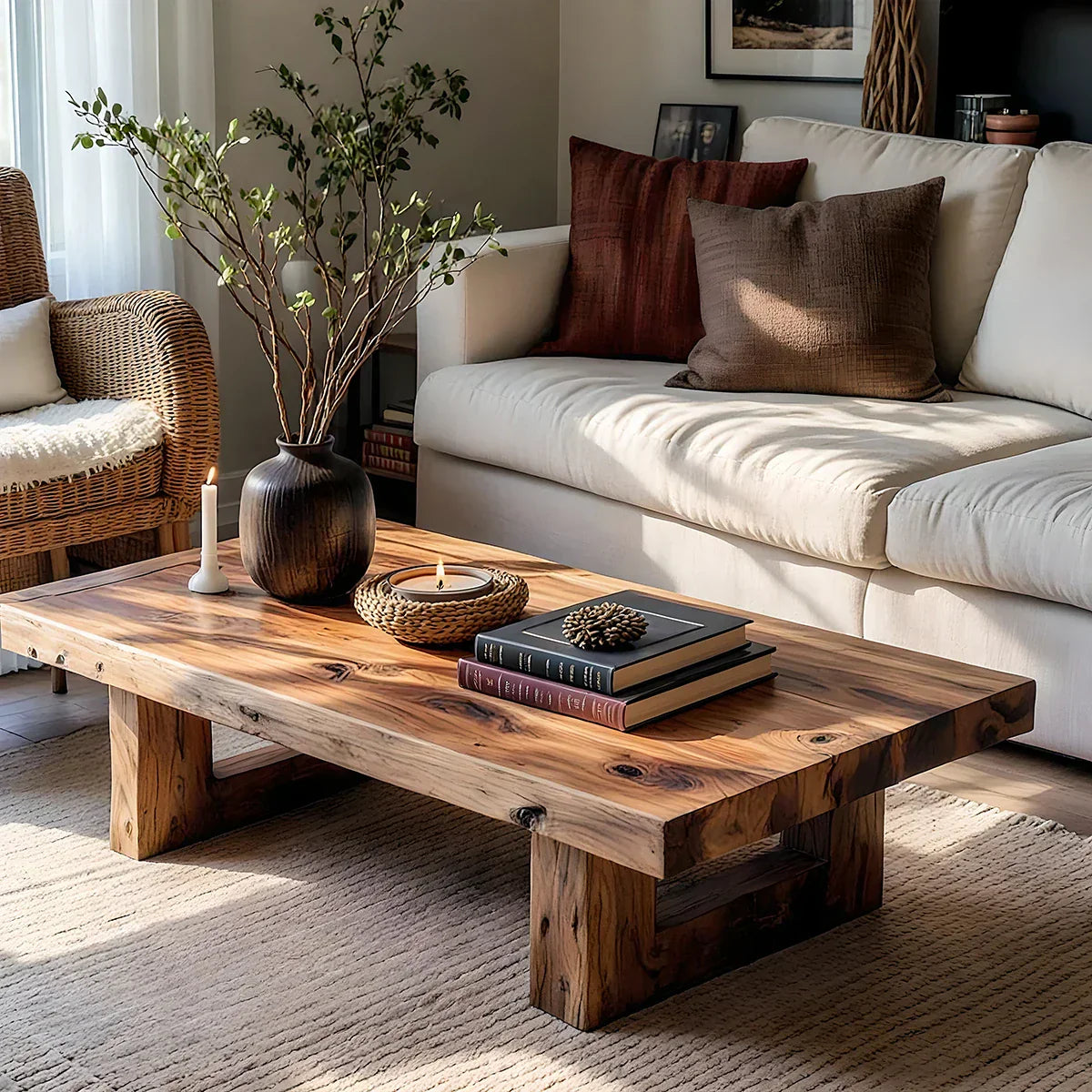 Solid Wood Rectangular Coffee Table for Cozy Living Rooms